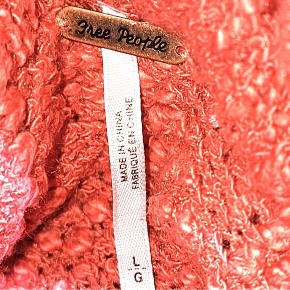Free People Women's Big Easy Coral Cowl Neck Long Sleeves Pullover Sweater Sz L - Picture 7 of 9